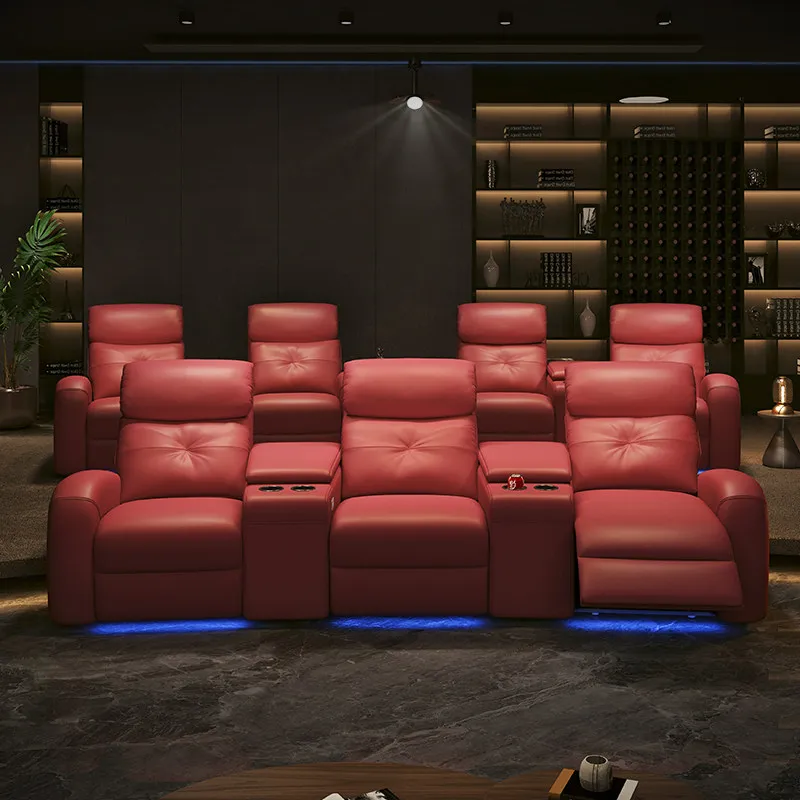 First-class Electric Leather Recliner Sofa with Massage Function Modern Design Customizable Color for Home Theater