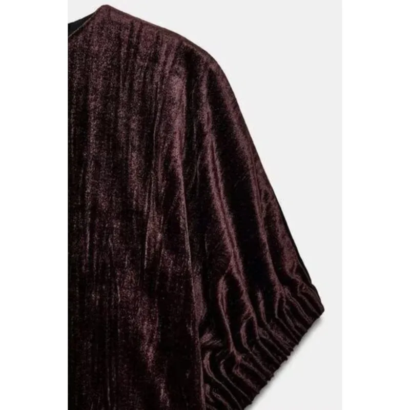 Vrouwen Fluwelen Ballon Top Herfst Ronde Hals Korte Mouwen Elastische Manchetten Trui Casual Mode Chique Vrouwelijke Tops