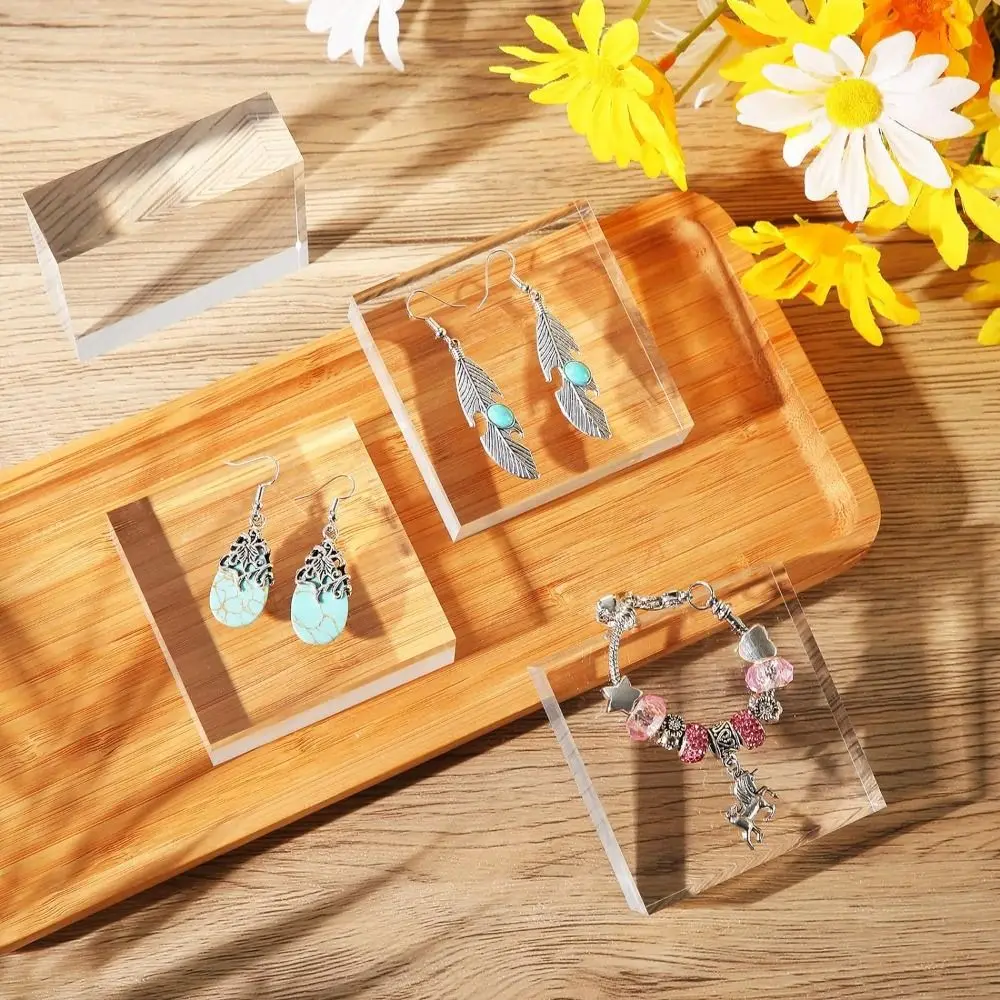 Solid Jewelry Display Riser Stands Polished Stereoscopic Acrylic Cube Display Stand Block K9 Crystal Transparent