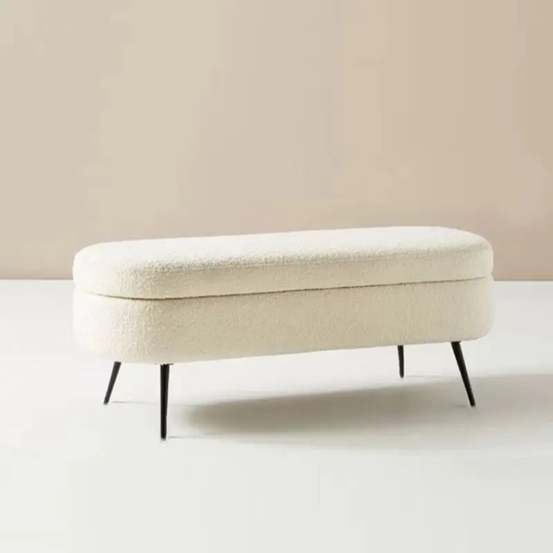 Lamb Fleece Fabric Hallway Ottoman Shoe Changing Stool Living Room Sofa Stool Nordic Storage Bed Tail Stool Storage Dressing St