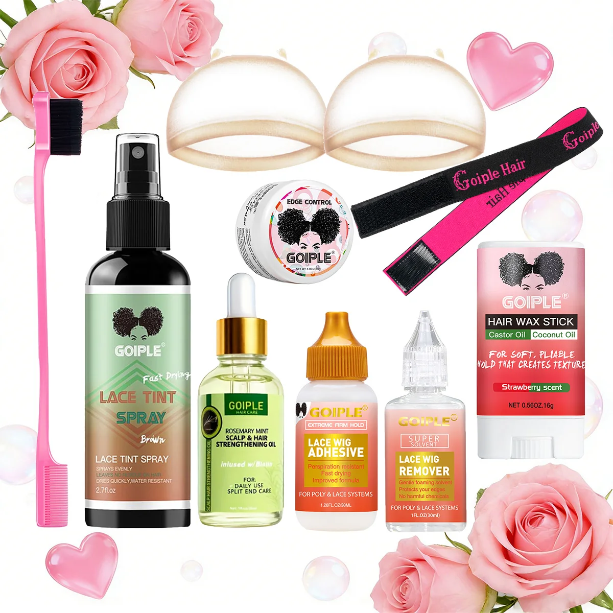 Valentine's Day Gift Lace Wig Installation Kit Lace Tint Spray Strong Adhesive Remover Hair Oil Slick Hair and Edge Control Wax