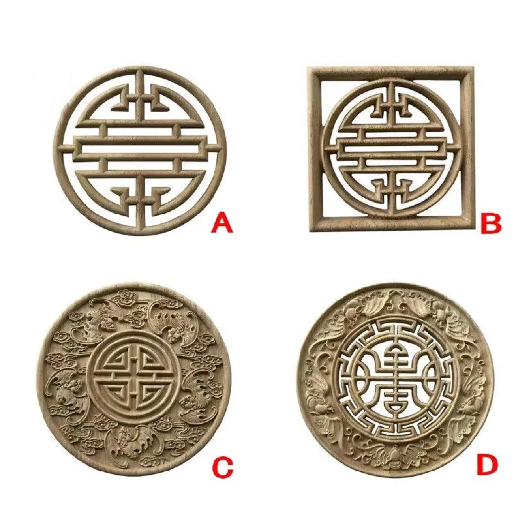 

Circular Longevity Character Patch, Chinese Hollow Pattern, Solid Wood Carving, Decal, Furniture Background, Wall Decoration