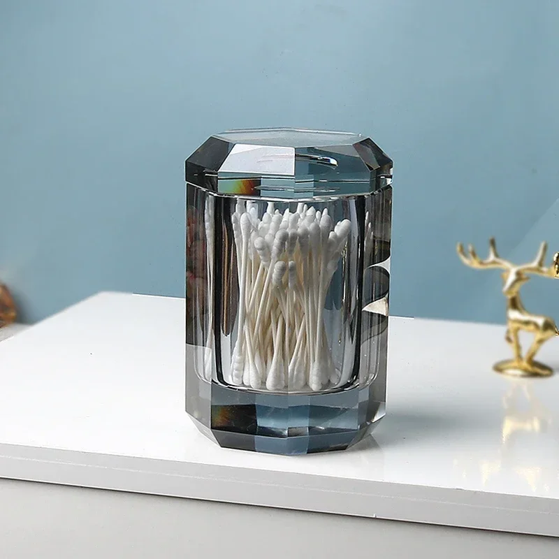 Creative Crystal Glass Toothpick Box Storage Jar Cotton Swab Box Modern Simple Desktop Storage Container Decoration Crafts Gifts