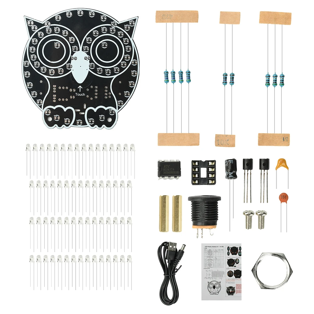 DC 5V LED Owl Touch Lamp DIY Electronic Crafting Touchable Nightlight Ornament Circuit Board Soldering Practice Kit