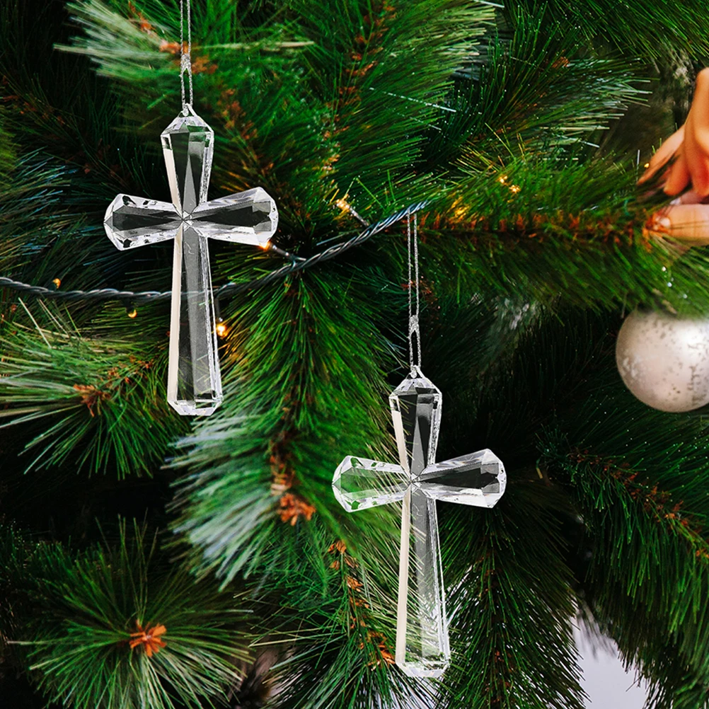 

3Pcs Transparent Cross Ornaments Clear Acrylic Easter Hanging Decor for Tree Wreath Stair Rail Door Fireplace Party Decoration