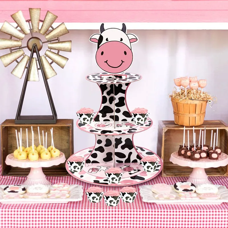 Western Farm Animal Cow Print Cupcake Stand Holder Cow Girl Birthday Party Baby Shower Decor Cow Print Theme Party Supplies