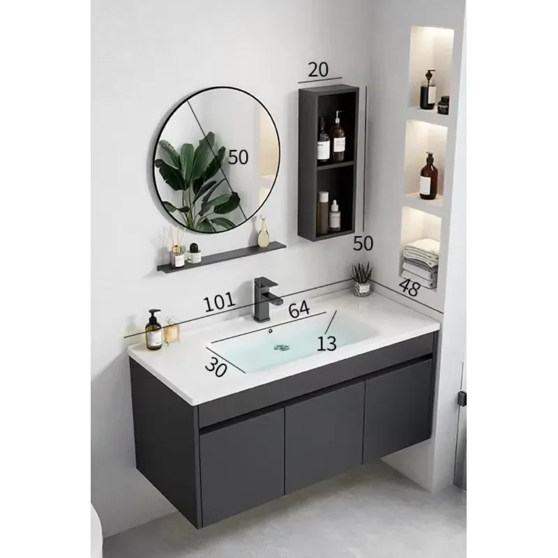 STLF Modern Dark Gray LED Bathroom Vanity Wall Mounted Draw Ceramic Countertop for Hotel or Vanities Furniture