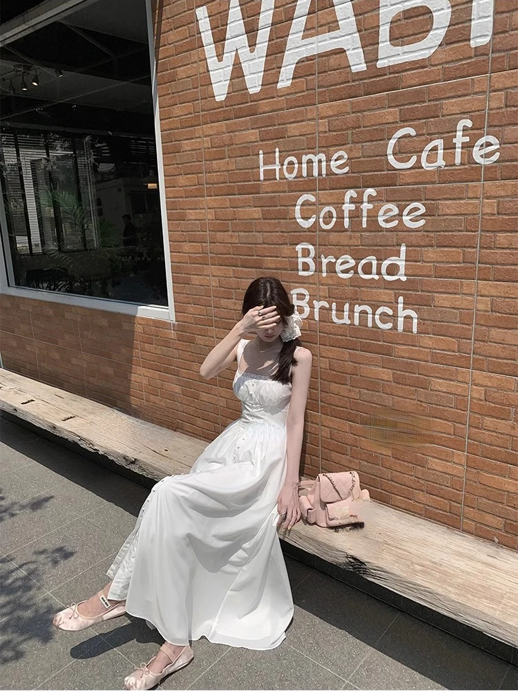 Elegant Vintage Floral Midi Dress Women Beach Style Strap Dress Even Party Korean Fashion Clothing Y2k 2000s Bodycon Slim Summer