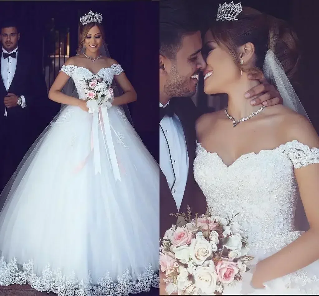 Customized Vintage Lace Arabic A Line Sweetheart Pearls Tulle Bridal Dresses Cheap Wedding Gowns