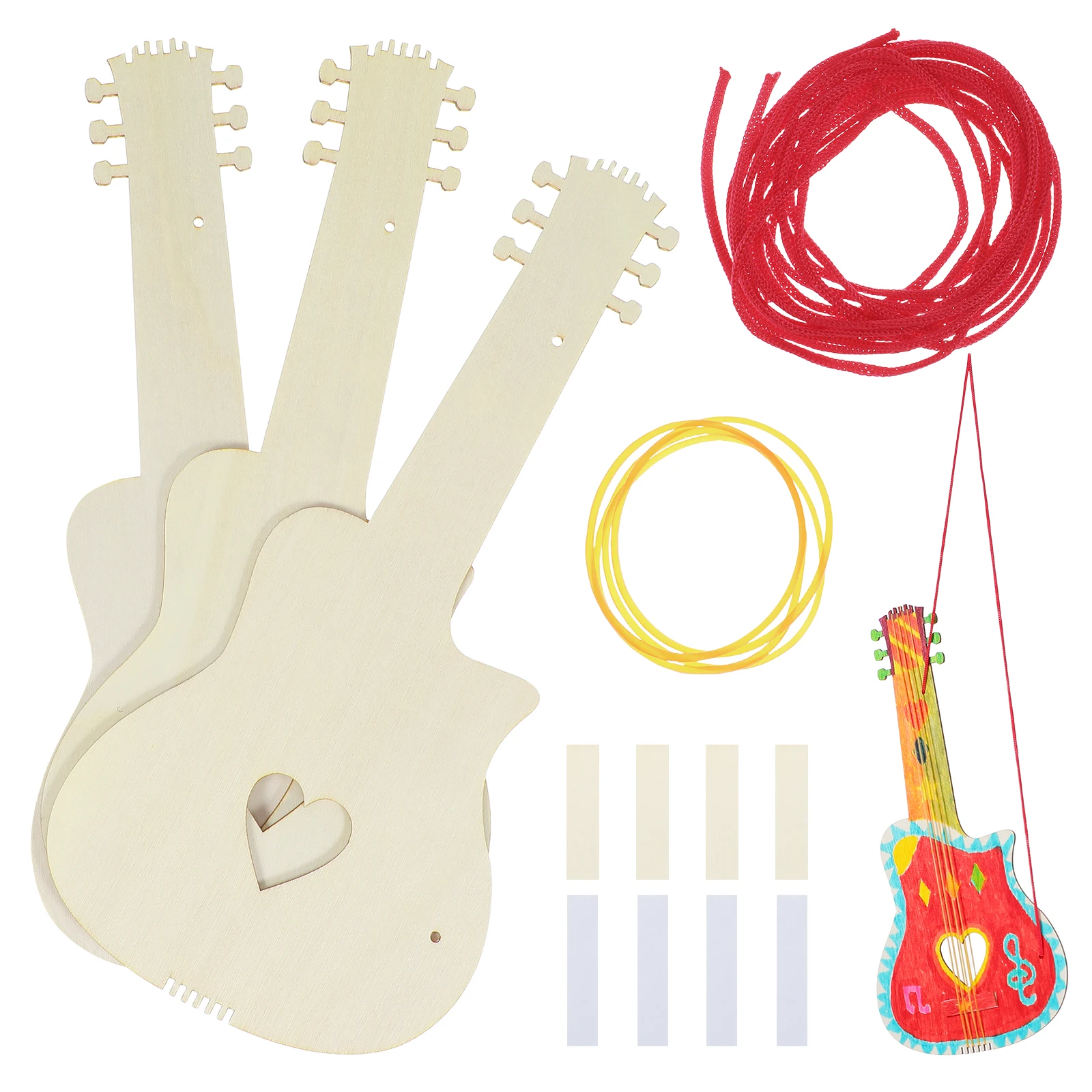

4pcs Wooden For Kids Diy Crafts Painting Small Beginner Guitar Sturdy Design Ideal Home Kindergarten Use Wood Guitar