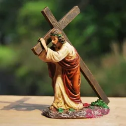 1Pc Wooden Catholic Jesus Cross with Stand Vintage Religious Christian Standing Crucifix Church Home Shelf Tabletop Ornaments