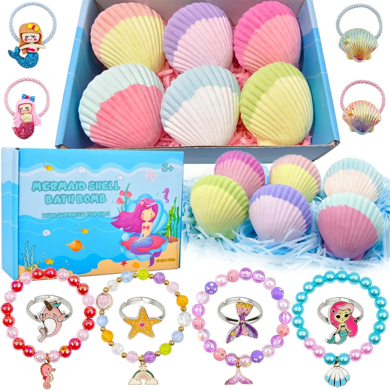 

Mermaid Bath Bombs for Kids with Surprise Toys, 6 Pcs Natural Fizzy Princess Shell Bubble Kit, Christmas Easter Birthday Gift