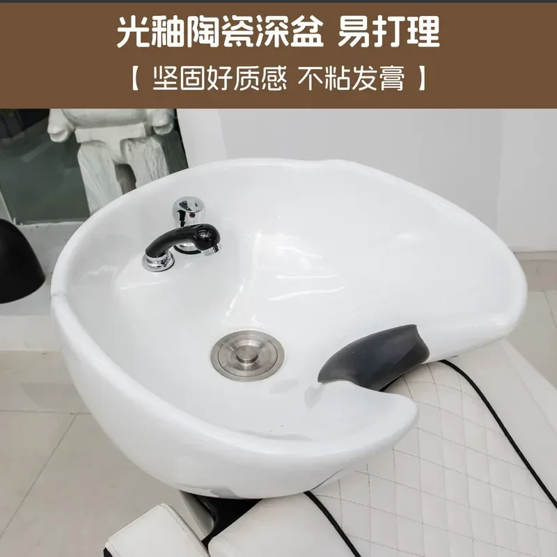 Bohorio Semi Reclining Shampoo Bed Electric Leg Lift Ceramic Basin Sitting Flush Bed for Barber Shop Hair