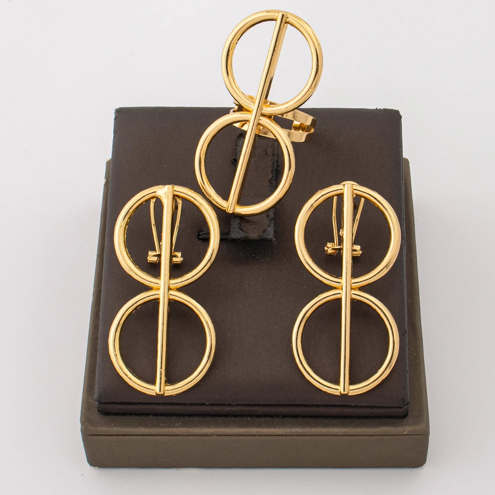 2 Stück geometrische Ohrringe mit doppeltem Kreis, Schmuckset, minimalistische Ohrringe, Damen, für den Alltag, die Arbeit, Freizeit und Partys. – Detail 1