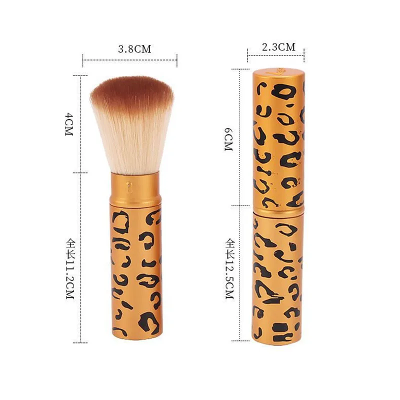 Leopard Retractable Powder Blush Brush Golden Travel Makeup Brush with Dust Cover Soft Fluffy Bristles Cosmetic Blush Brush