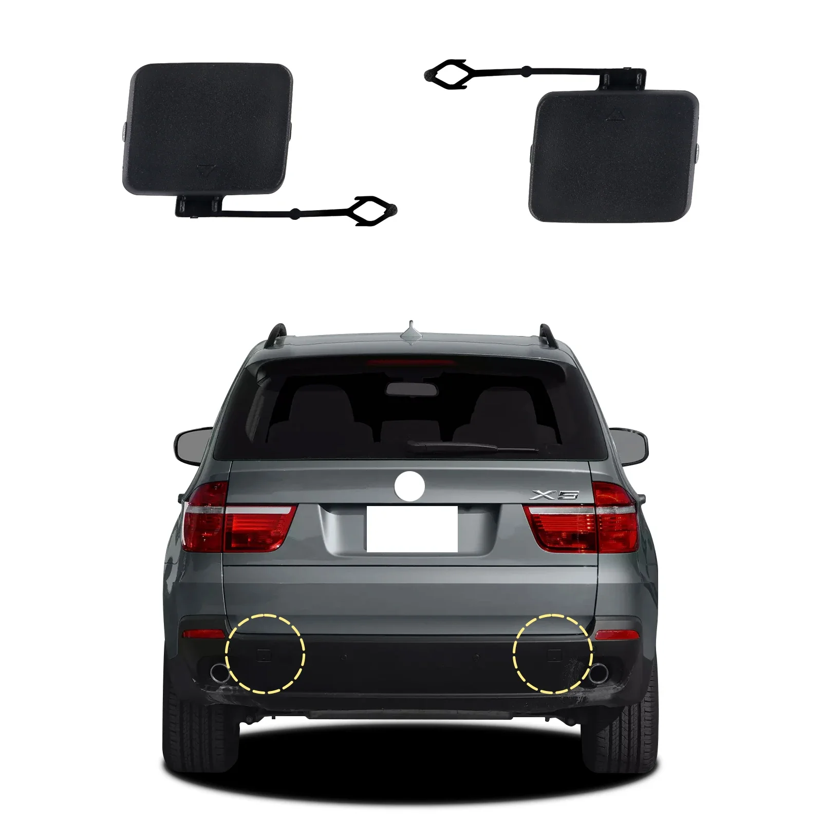 

Rear Bumper Tow Hook Cover Towing Eye Cap For BMW X5 E70 2006 2007 2008 2009 2010 51127158447 51127158448