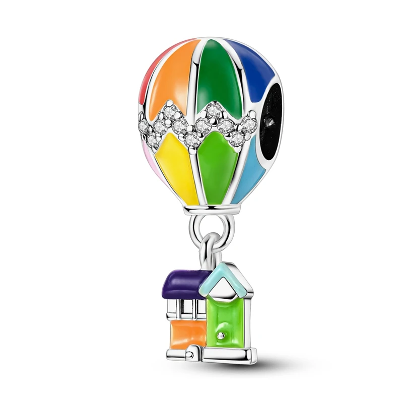 

925 Sterling Silver Balloon And House Charms Bead Zircon Dangle Fit 3mm Original Bracelet DIY Women Birthday Anniversary Jewelry