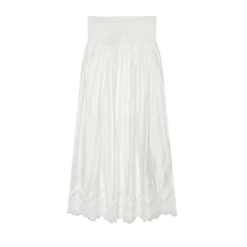 Summer 2026 Women's Lace Trim Pleated Design Versatile  Skirt A-Line Loose Fit mid Waist Other Material Other Process