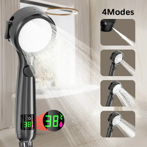 Cabezal de ducha con pantalla Digital, alcachofa de ducha de mano de alta presión, ahorro de agua, pulverizador de 4 modos, accesorios de baño