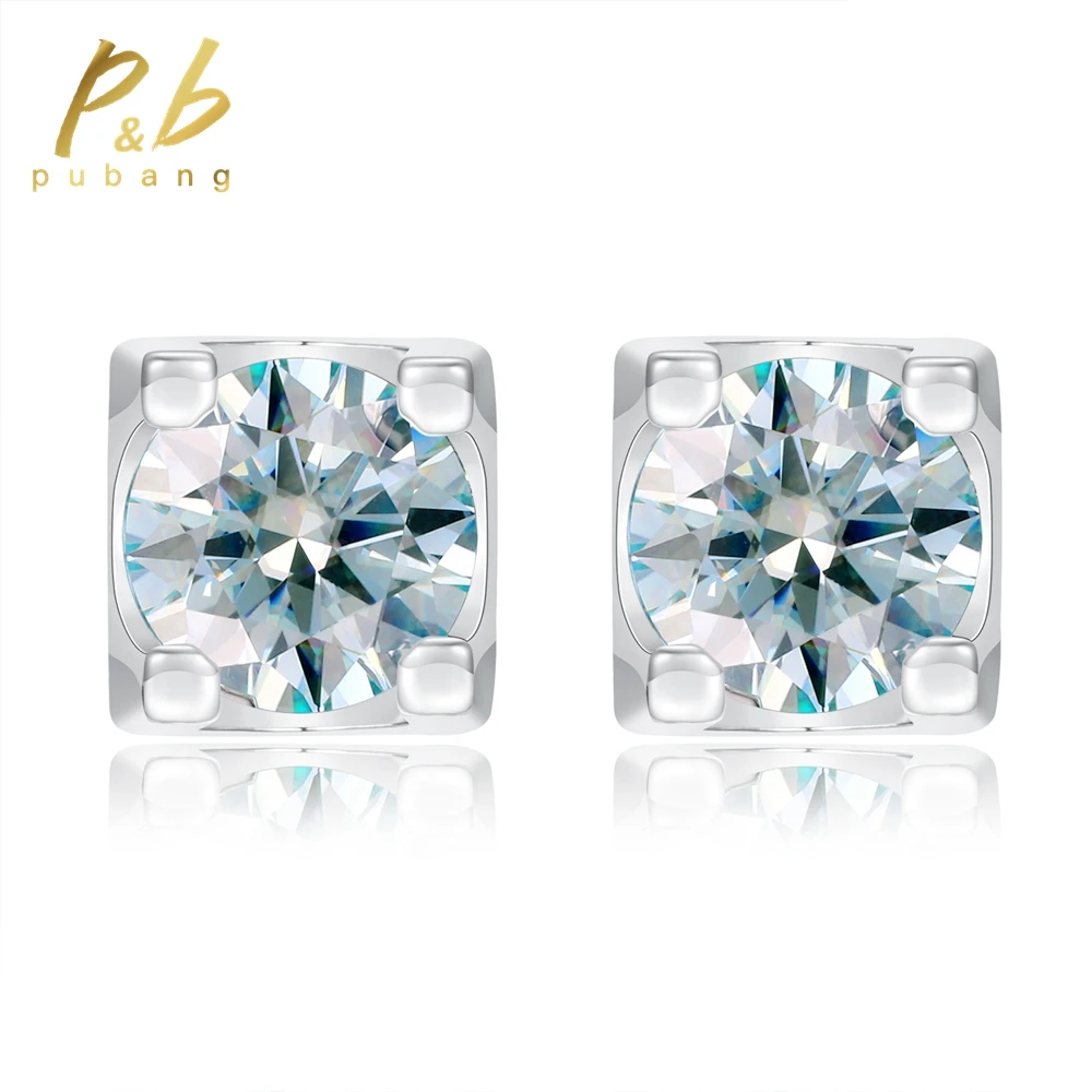 PuBang Fine Jewelry 925 Sterling Silver 0.5CTx2PCS GRA Moissanite Diamonds Stud Earrings for Women Men Engagement Gift Wholesale