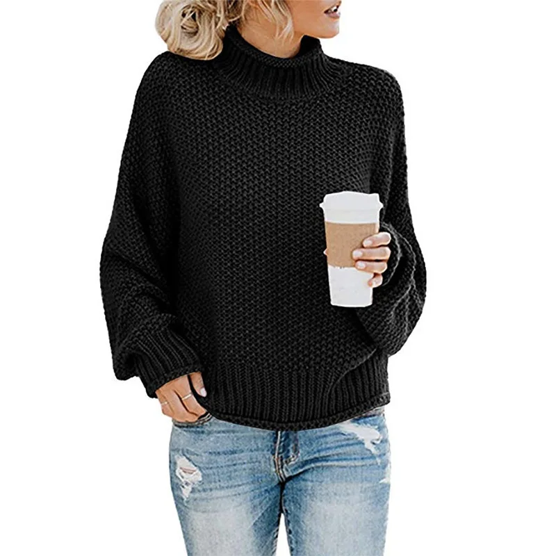 New Autumn Winter Knitted Sweaters for European American Women New Thick Line Turtle Neck Pullover