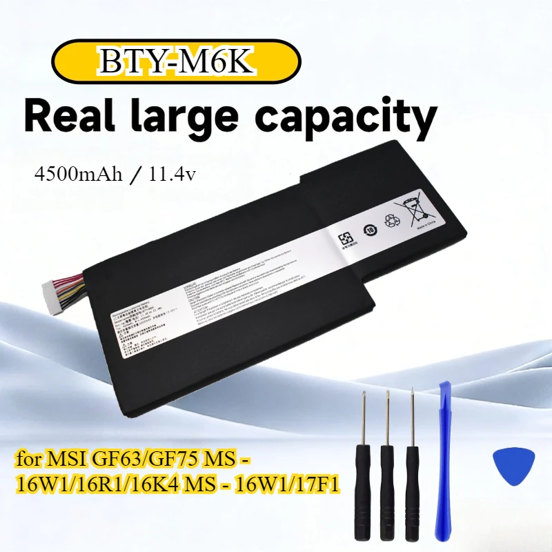 

BTY-M6K Laptop Battery for MSI GF63/GF75 MS - 16W1/16R1/16K4 MS - 16W1/17F1 11.4V 4500mAh