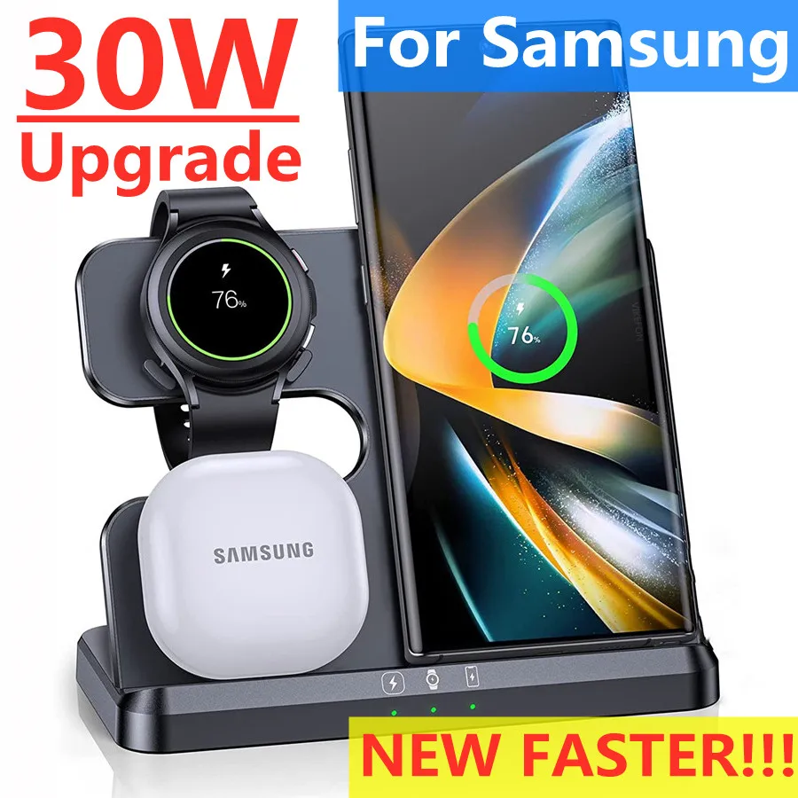 30W 3 in 1 Wireless Charging Station for Samsung S22 S21 Ultra Galaxy Z Flip 4/3 Z Fold 4 Watch 5/4/3 Buds  Fast Charger Stand