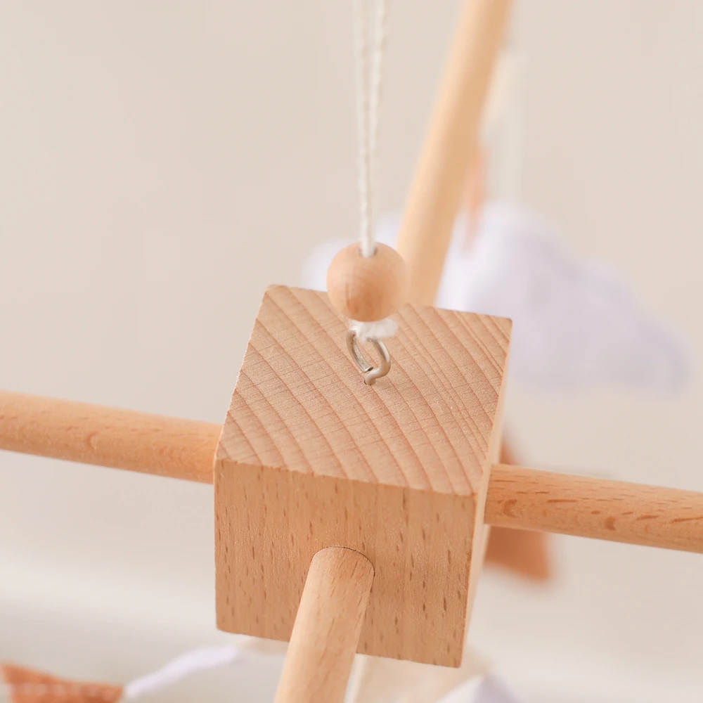 ทารกแรกเกิดไม้ Rattles ของเล่นเด็กทารก Crib Mobile Bed Bell Soft Felt บอลลูนร้อนทารกแรกเกิดเพลง Bed Bell แขวนของเล่น Crib Bracket