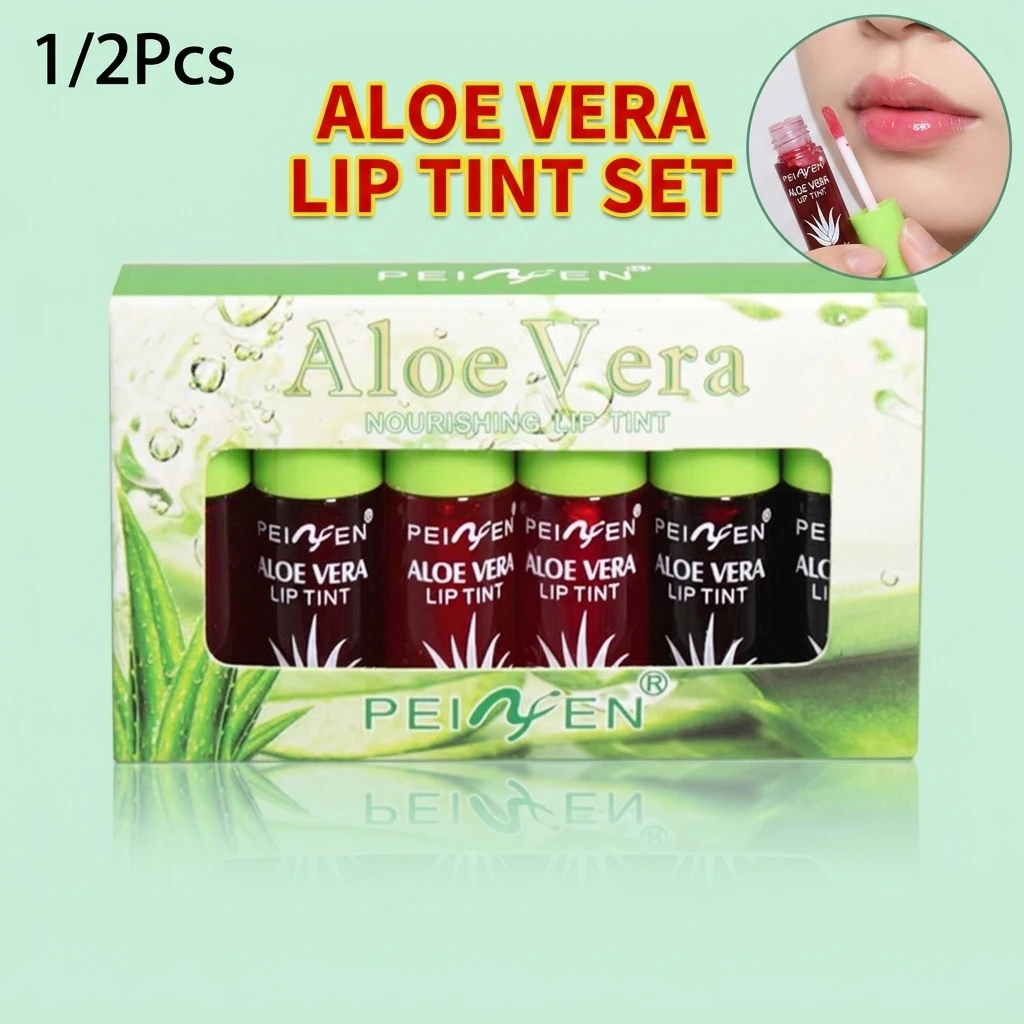 6 Color Lip Tint Stain Set Plumping Liquid Lipstick Aloe Vera Watery Lip Stain Lip Gloss Multi-use Moisturizing Lip & Cheek Tint