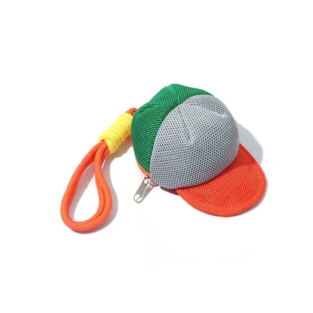 

Creative Hat Shape Coin Purse Multifunctional Polyester Mesh Bag Handle Rope Portable Storage Bag Travel Use