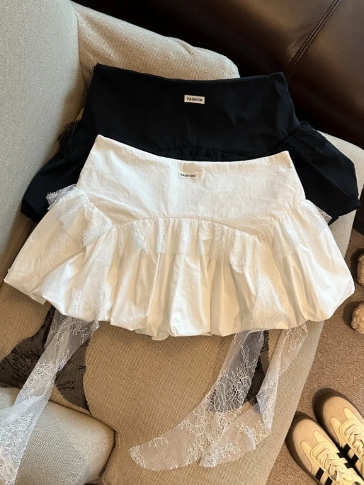 

Новая летняя женская юбка-полусолнце в корейском стиле с кружевной отделкой, завышенной талией, эффектом похудения, из полиэстера, для повседневной носки