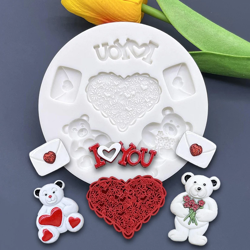 Heart LOVE Bear Hugs Valentine's Day Silicone Cake Baking Mold Sugarcraft Chocolate Cupcake Resin Tools Fondant Decorating Tools