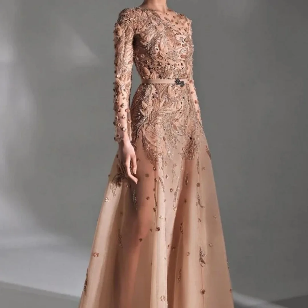 

Роскошное платье для матери невесты с бисером на свадьбу, изящное платье трапециевидной формы для выпускного вечера, скромное вечернее платье с длинными рукавами по индивидуальному заказу