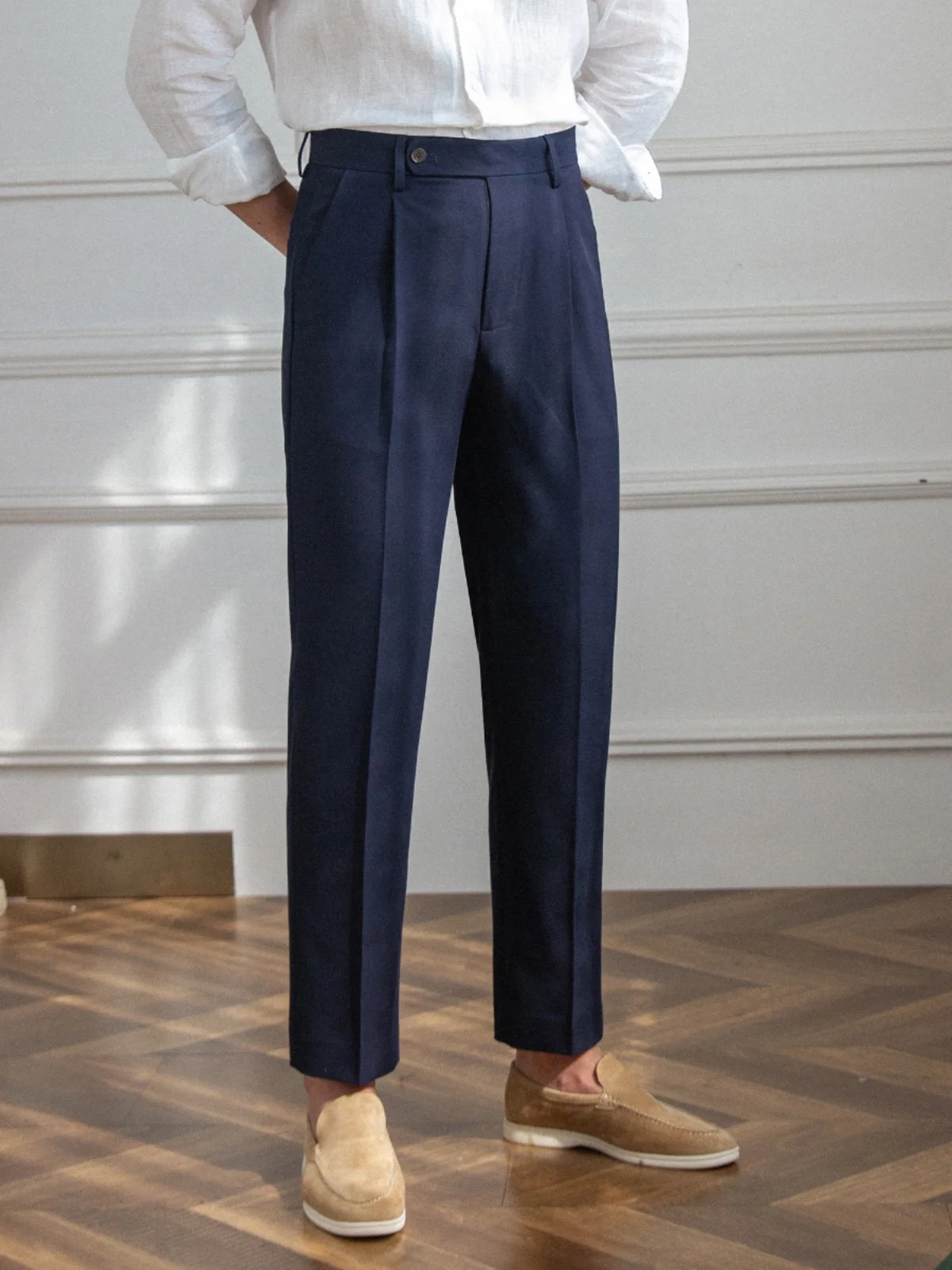 Busin Casual Men's Loose Fit Straight Leg Pants Dra Wrinkle Resistant Breathable High Waist Commuter Friendly Workwear