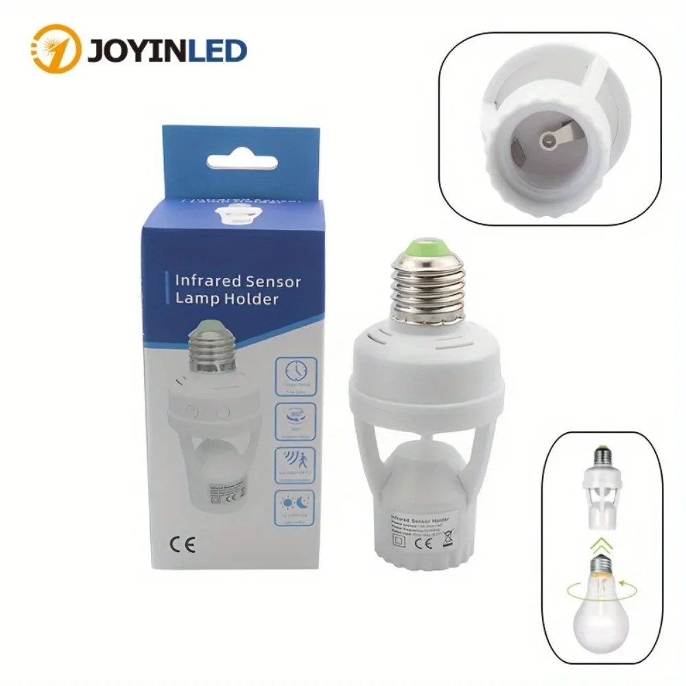 1pc PIR Motion Sensor & Light Control Switch-Energy-Saving,Easy-Install E27LED Lamp Holder with Adjustable Ambient Light Level
