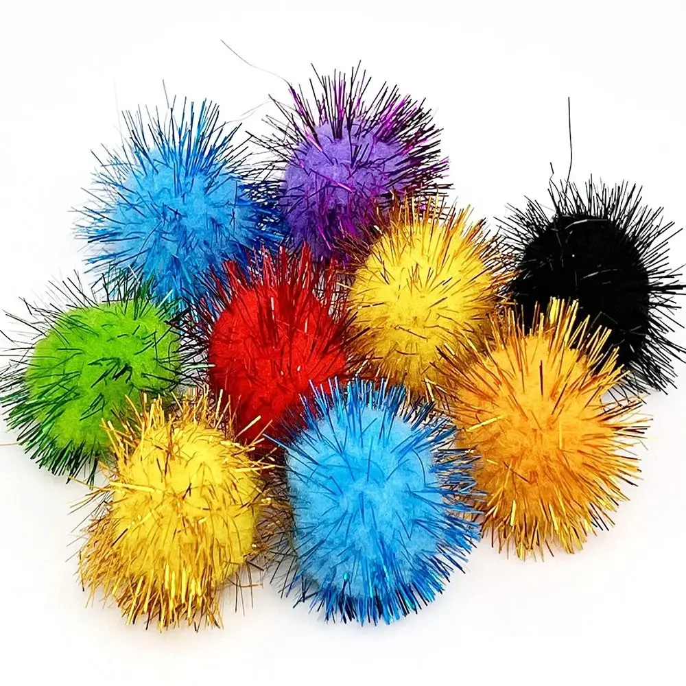 50Pcs Cats Sparkle Balls Dogs Glitter Pom Pom Balls Kitten Puppy Interactive Ball Toys Pet Accessories