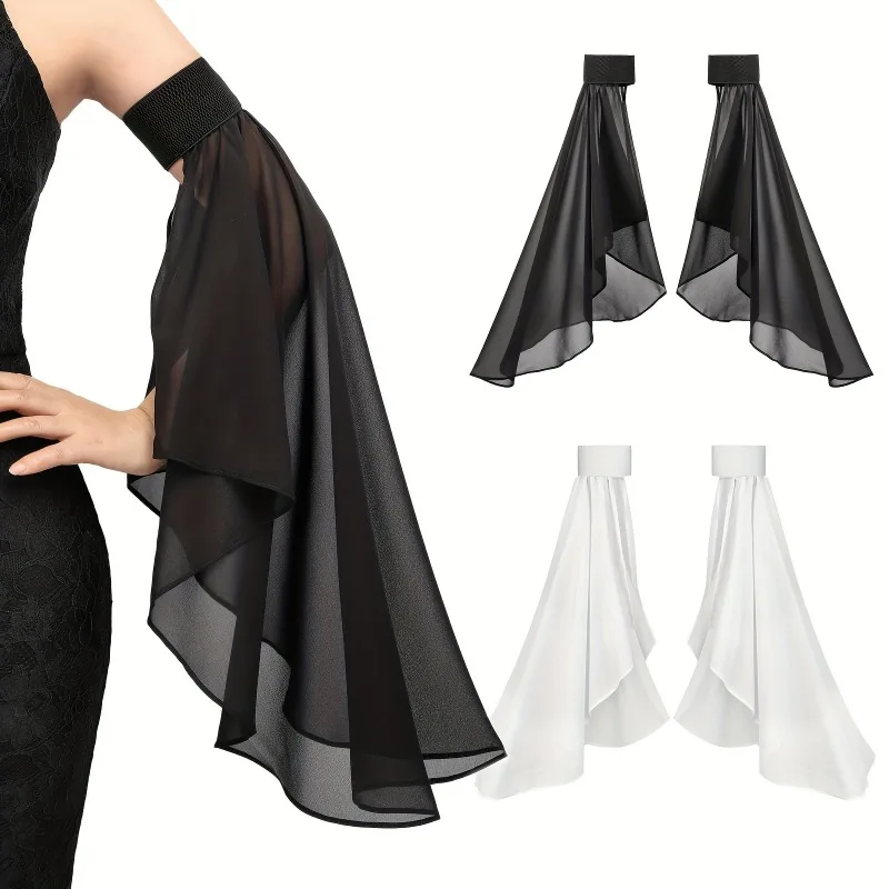 2/PCS/SET Elastic Cuff Polyester Bride Sun Protection Single Layer Sleeves Thin Dark Style Outfit Elegant Photo Shooting Flutter