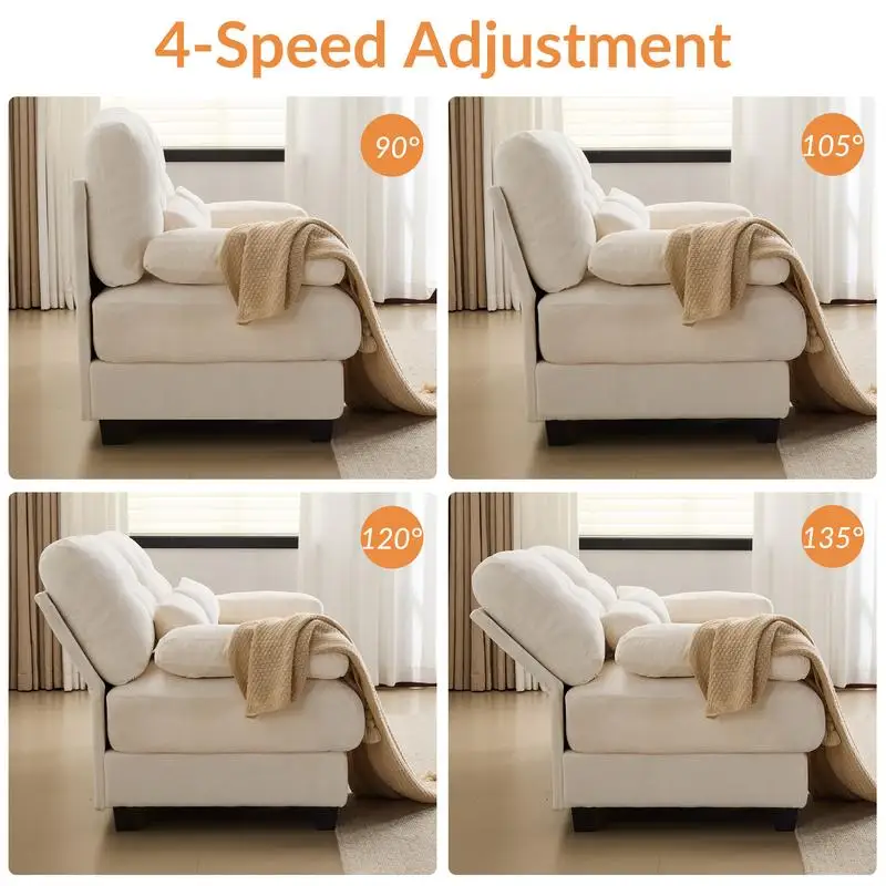 أريكة مقاس 119 بوصة بأربعة مقاعد مع مسندين - مسند ظهر قابل للتعديل، سعة 350 رطل لكل مقعد، قماش شانيل ناعم، 4 وسائد رمي،
