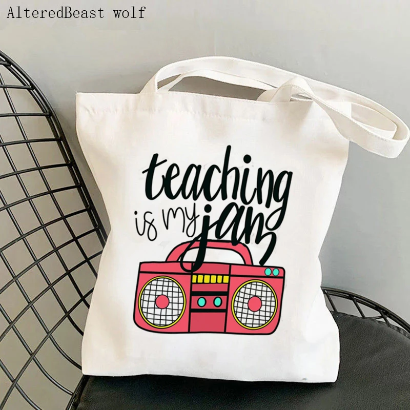 Teacher supplies Shopper bag Teacher Superpower Bag Harajuku Shopping Canvas Shopper Bag girl handbag Shoulder Lady gift Bag