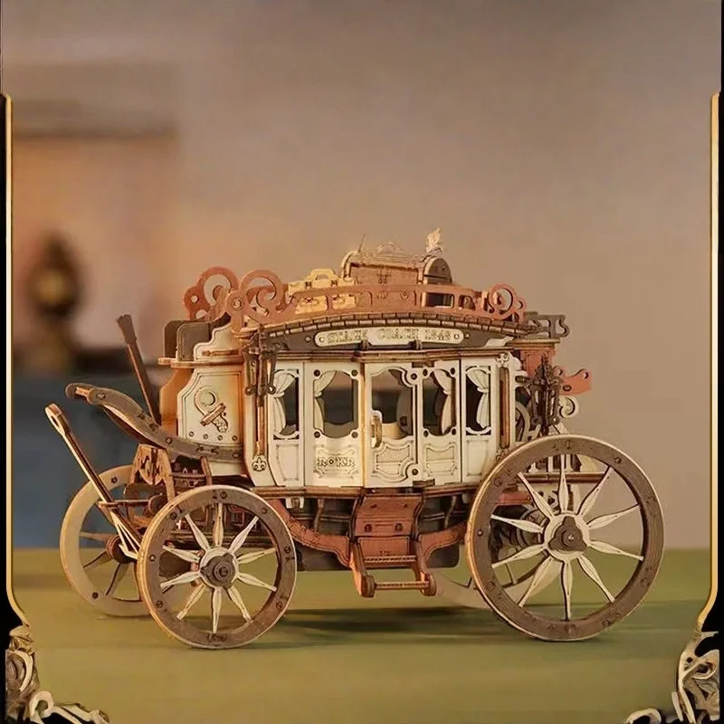

Wooden Music Box Kit - Stagecoach Carriage 3D Puzzle, DIY Mechanical Wind-Up Musical Gift for Adults, Home Decor