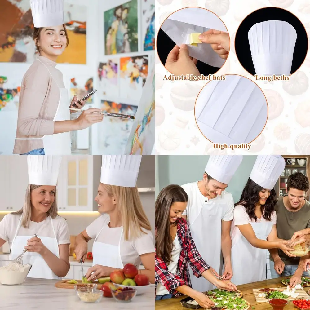 

Adult Non-Woven Apron & Chef Hat Set, Adjustable Kitchen Aprons with Hats for Cooking & Baking