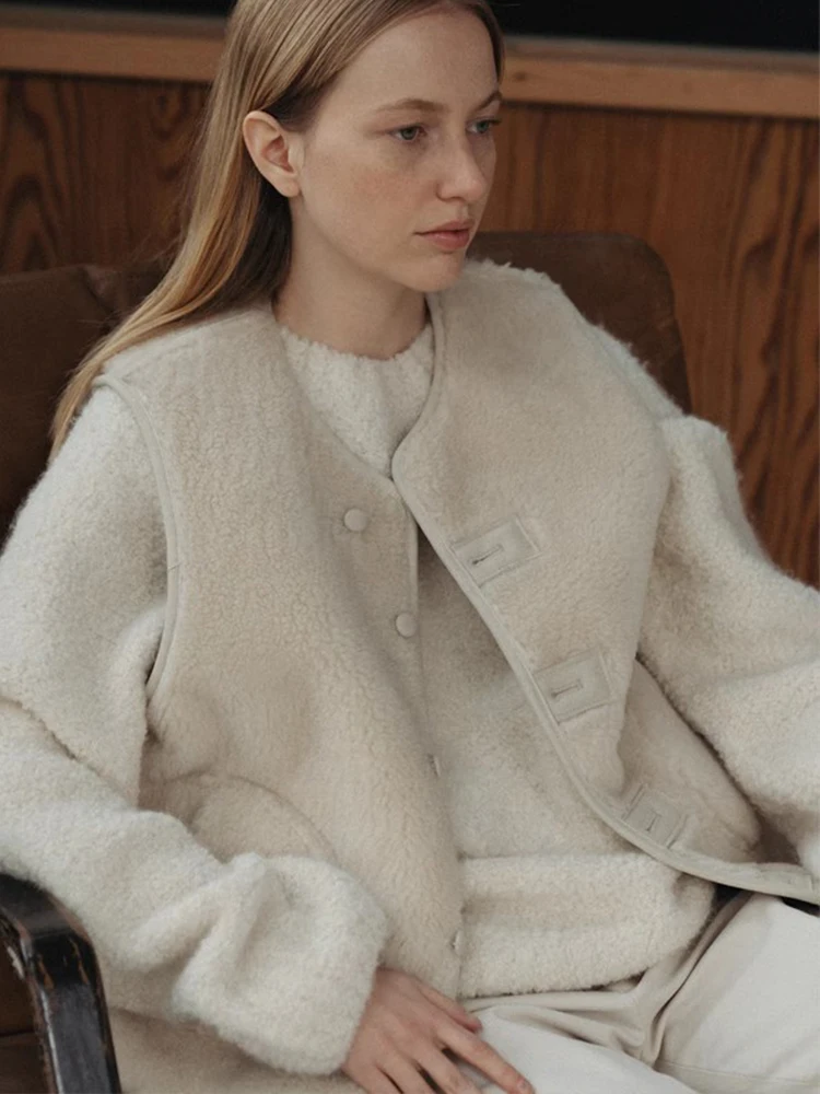 

Женский шерстяной жилет-кардиган с круглым вырезом, двусторонний, теплый, для повседневной носки, с пуговицами, модный, зимний, новинка