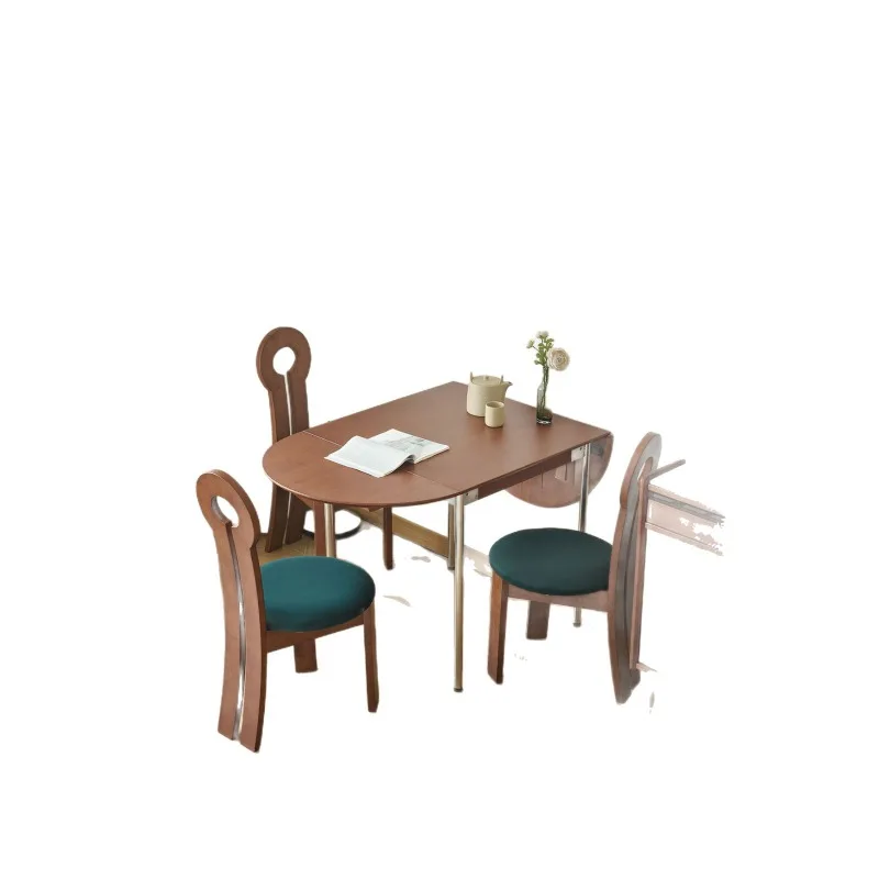 antique household rectangular stainless steel simple dining table retro small apartment solid wood retractable dining table