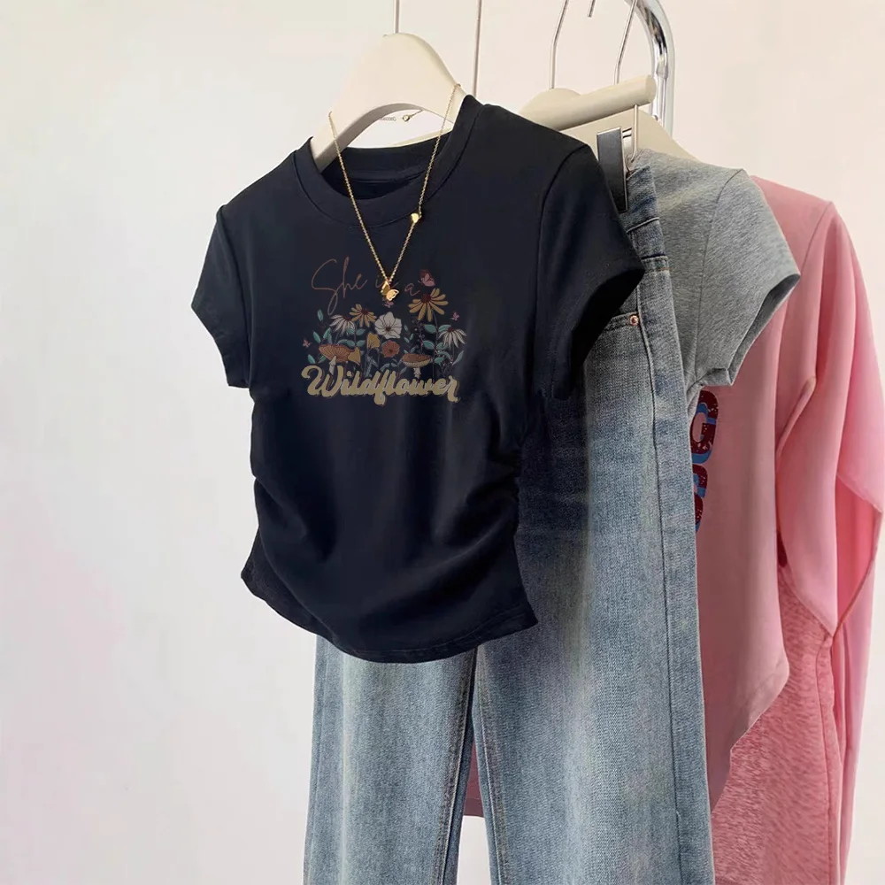 

2025 Women's T-shirt Slim Korean O-neck Tees Y2k Stylish Comfortable Spring Summer Fashion Tops Female Short Sleeve T-Shirts