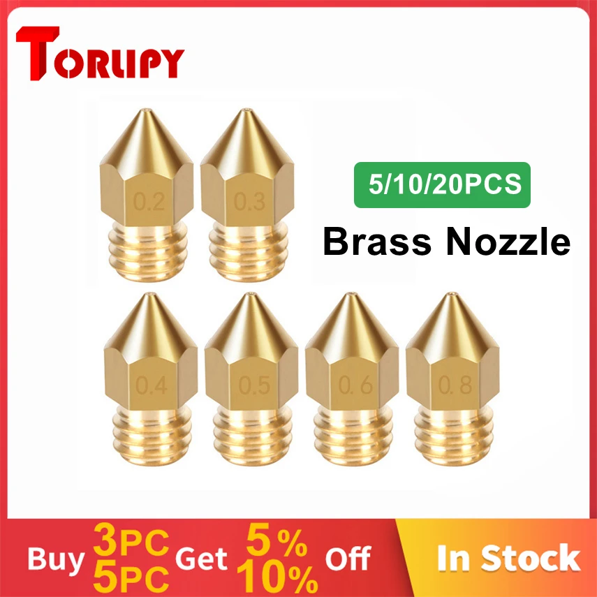 20/10/5pcs Bright Color MK8 Sharp Brass Nozzle Mix Size 0.2mm 0.3mm 0.4mm 0.6mm 0.8mm 3D Printer Nozzles For Hotend Extrusion