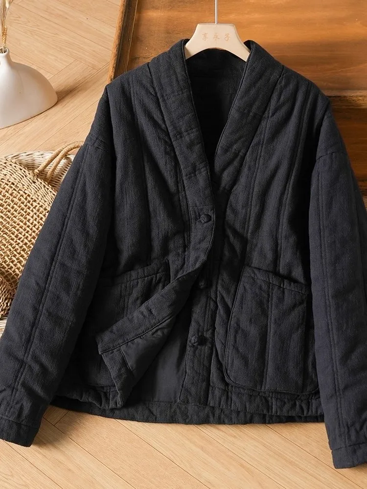 Nuovo cinese Sle donna Thiened cotone Jaet V-Ne lino cotone buddista Zen cappotto invernale ort tuta sportiva