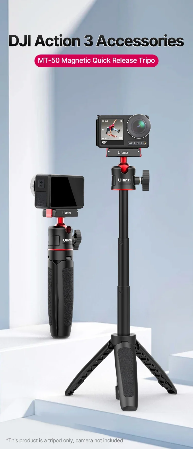 حامل ثلاثي مغناطيسي صغير أصلي Ulanzi MT-50 مناسب لكاميرا DJI Action 5 Lingmou الرياضية المحمولة للتصوير الفوتوغرافي السريع