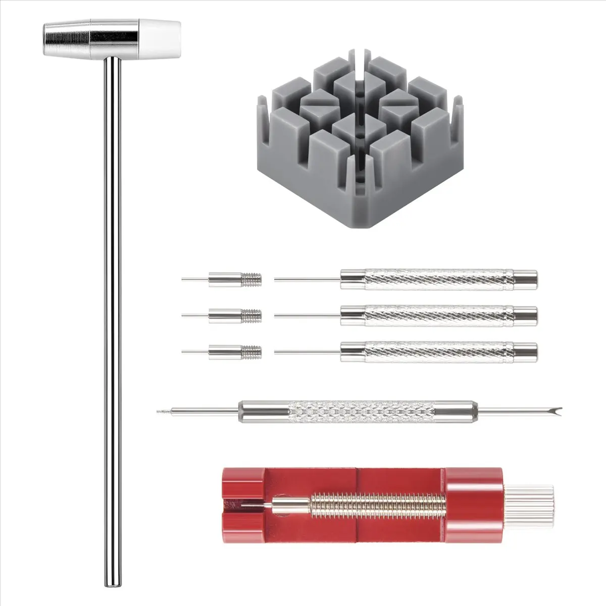 

Набор инструментов для ремонта часов, 11 предметов: молоток, инструмент для снятия звеньев, держатель ремешка, регулятор браслета, для мужских и женских часов