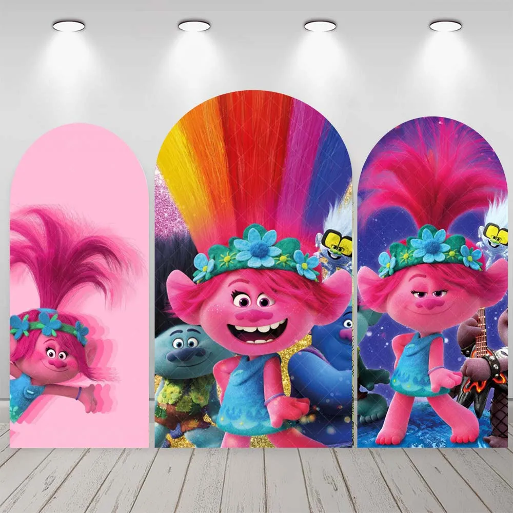 Cute Trolls Arch Backdrop Custom Kids Birthday Party Decor Arched Cover Girls Boys Baby Shower Photography Background Booth Prop