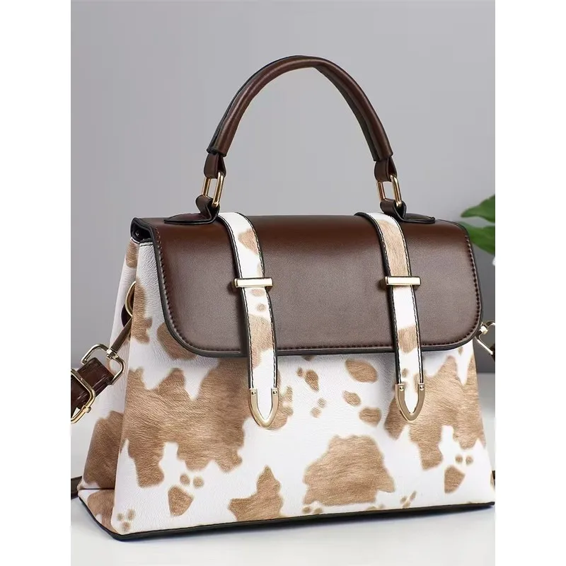 Niche women's shoulder bag 2026 Popular commuter fashion large-capacity color-blocked printed trendy handbag